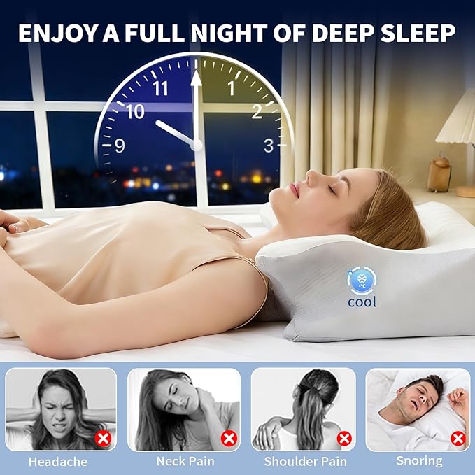 Cervical Neck Pillow for Pain Relief,Ergonomic Contour Memory Foam Pillows,Orthopedic Bed Pillow for Side Back Stomach Sleeper,Cooling Pillow.