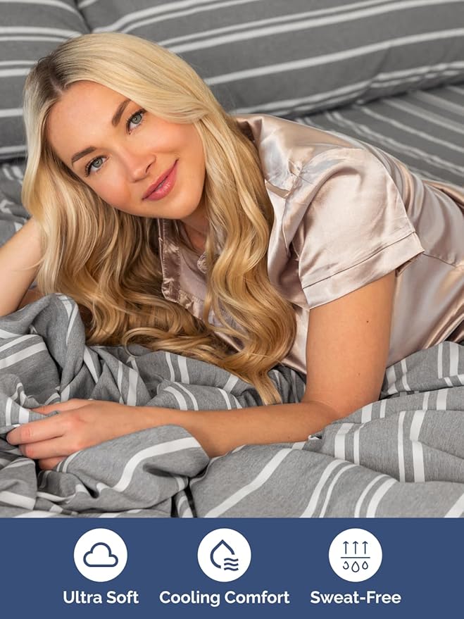 Extra Deep Cal King Sheet Set - 4 Piece Breathable & Cooling Bed Sheets - Easily Fits 18 to 24 inch Mattress - Soft, Wrinkle & Fade Free w/ Extra Deep Pockets - Hotel Luxury Bedding - Grey Stripes 3