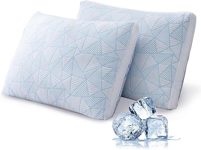 Cotelovo Shredded Memory Foam Cooling Soft Bamboo Viscose Pillows Adjustable Hypoallergenic Hotel Quality Pillows for Stomach, Back or Side Sleeper, Oeko-TEX Certified Queen Size Set of 2