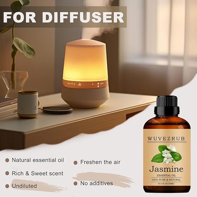 Jasmine Essential Oil -, Pure & Natural, 120ML / 4 Fl Oz for Aromatherapy Diffuser