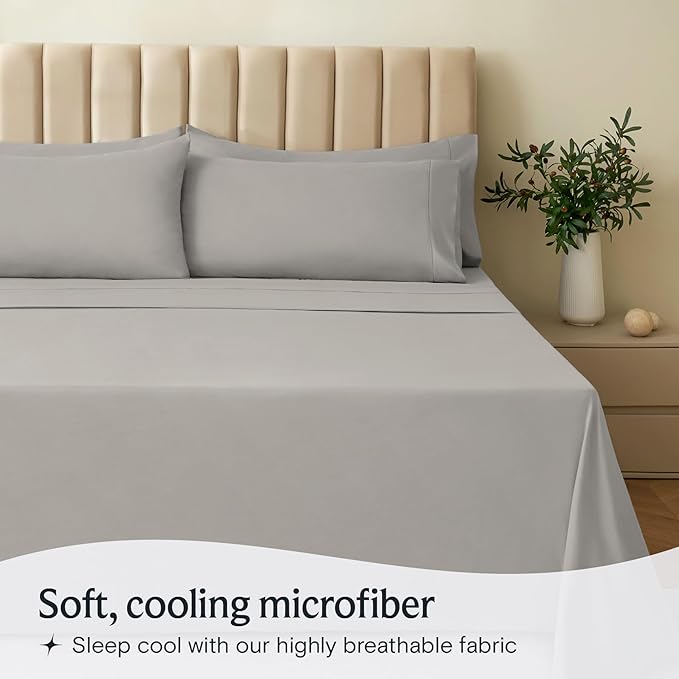 LuxClub 5 PC Split King Sheet Set, Breathable Luxury Bed Sheets, Deep Pockets 18" Eco Friendly Wrinkle Free Cooling Sheets Machine Washable Hotel Bedding Silky Soft - Light Taupe Split King