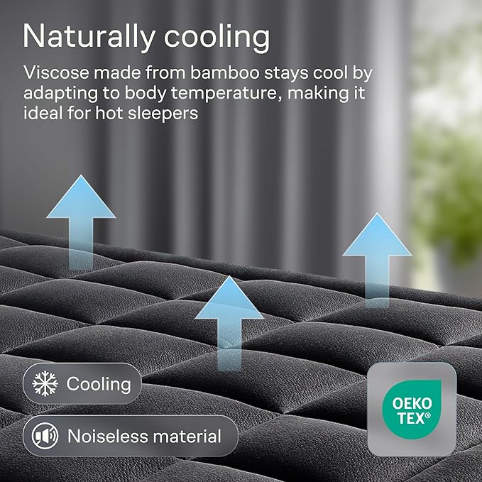 Niagara Sleep Solution Ultra Soft Twin XL Size Mattress Topper - Viscose Made from Bamboo Pillow Top Mattress Pad for Back Pain Relief - Naturally Cooling for Hot Sleepers, Black