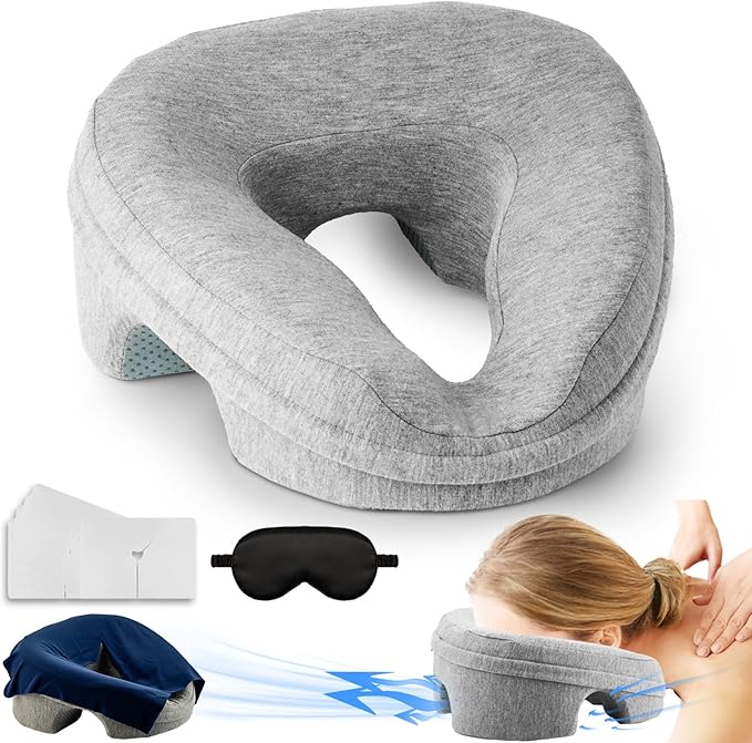 VVB Face Down Pillow for Massage Table, Massage Headrest for Bed, Stomach Pillows with Face Cradle Pad, BBL Pillows After Surgery Post Eye Surgery Recovery, Massage Pillow with Removable Cover Grey
