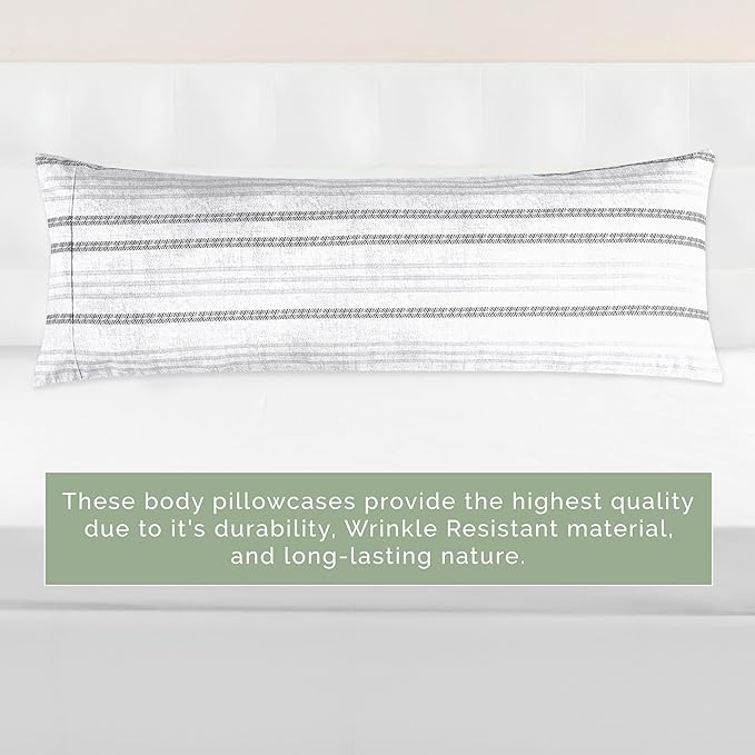 Elegant Comfort Ultra Soft 1-Piece Set Striped Print Pillowcases - 1500 Premium Hotel Quality Microfiber, Soft and Smooth Hidden Zipper Closure 1-Piece Pillow Covers - Body Pillowcase, Traci Gray