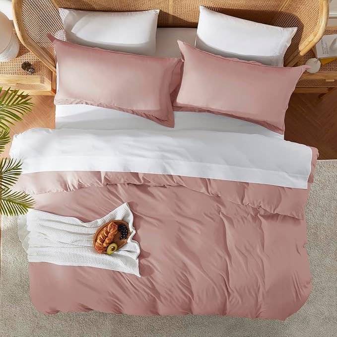 Nestl California King Duvet Cover Set with Comforter Insert - Blush Pink 4 Piece 104x98 Duvet Cover & 2 Pillow Shams with White Quilted Down Alternative Comforter, Ultra Soft, All Season