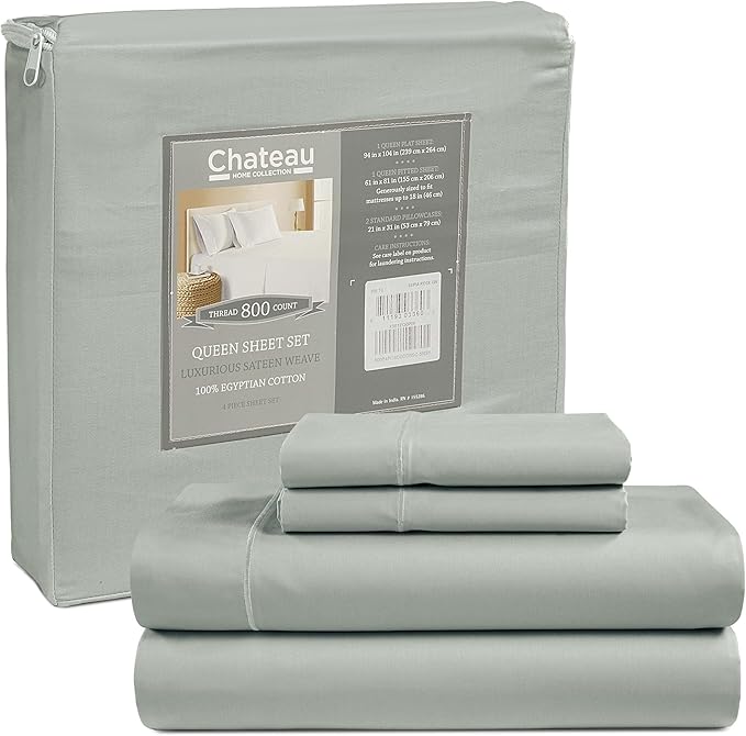 100% Egyptian Cotton Sheets California King Size, 800TC Breathable Bed Sheet Set, 15" Deep Pocket California King Sheets Cotton, Sateen Weave Luxury Hotel Collection No Pill & Shrink - Mineral