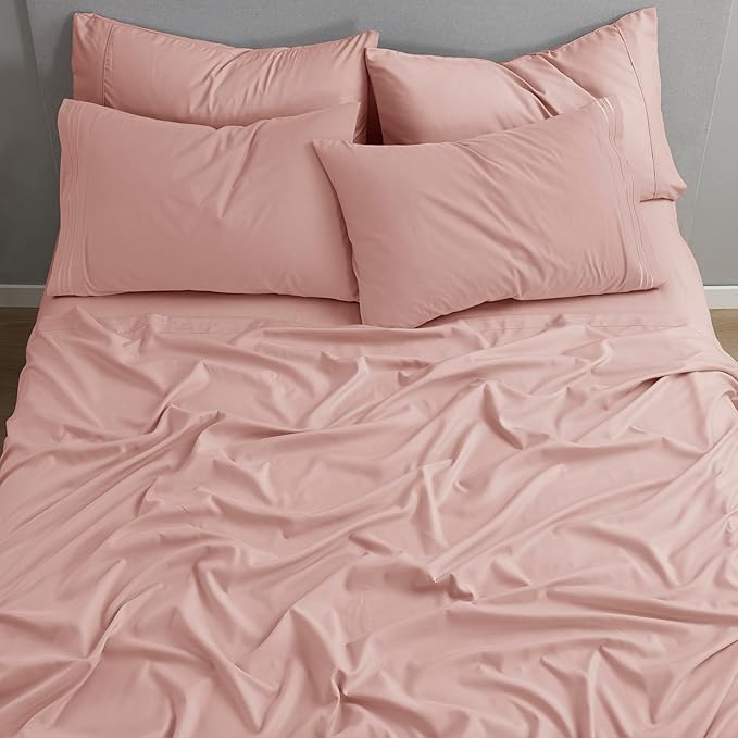 Clara Clark Cal King Sheets - Hotel Luxury 6 Piece Bed Sheets for Cal King Size Bed - Soft Bedding Sheets & Pillowcases, Fits Mattress up to 16 inch deep. California King, Peach Beige