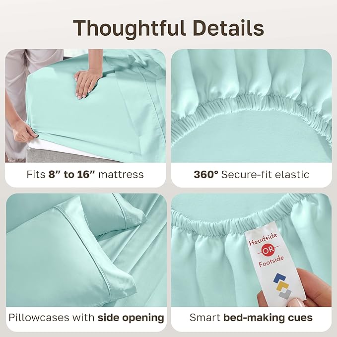 California Design Den Soft 100% Cotton Bed Sheets Queen Size Set, 400 Thread Count Good Housekeeping Award Winner, Smooth Sateen Finish with Deep Pockets, Cozy and Durable Queen Bedding Set - Seafoam