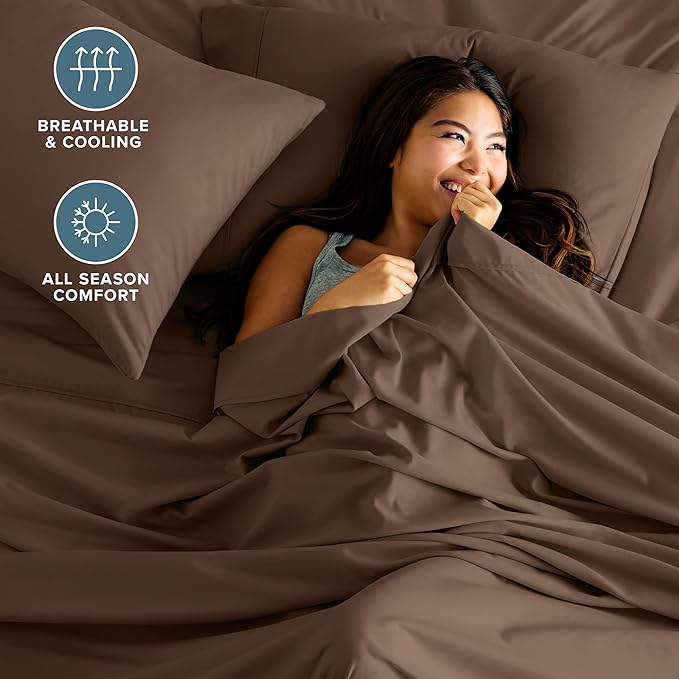 Bare Home Hotel Luxury Full XL Sheet Set, Extra Soft - 6 Piece Set - Deep Pockets - Easy Fit - Cooling & Breathable - Wrinkle, Fade, Stain Resistant - Includes 4 Pillowcases (Full XL, Cocoa)