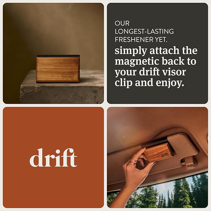 Drift Car Air Freshener - The Original Wood Air Freshener - Car Odor Eliminator - Long Lasting Scent - Auto Accessories - Metal Clip - Essential Oils - Clean Ingredients - Fresh Pressed Starter Kit