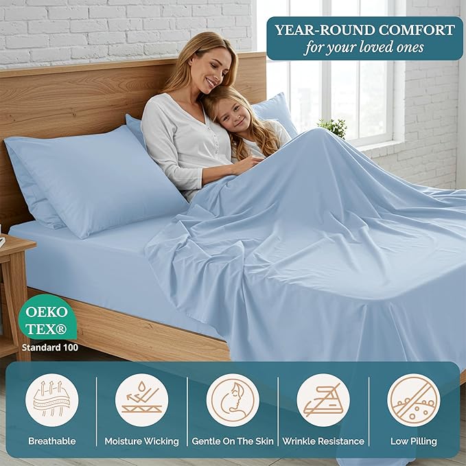 Casa Platino California King Size Sheet Set, Cozy California King Sheet Sets, Soft California King Sheet, Breathable California King Bed Sheet, Microfiber California King Size Sheets Set - French Blue