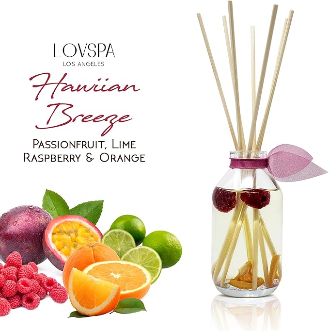 Reed Diffuser Set, Hawaiian Breeze Scented Oil Diffuser with Sticks, Home Fragrance Accessories for Bathroom Shelf Decor, Aroma Diffusers for Home or Office Desk, USA Made