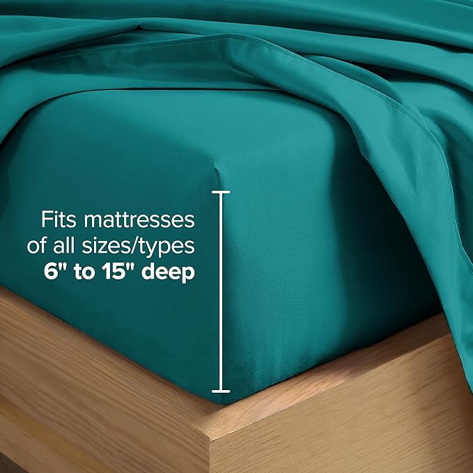 Bare Home Hotel Luxury King Sheet Set, Extra Soft - 6 Piece Set - Deep Pockets - Easy Fit - Cooling & Breathable - Wrinkle, Fade, Stain Resistant - Includes 4 Pillowcases (King, Emerald)
