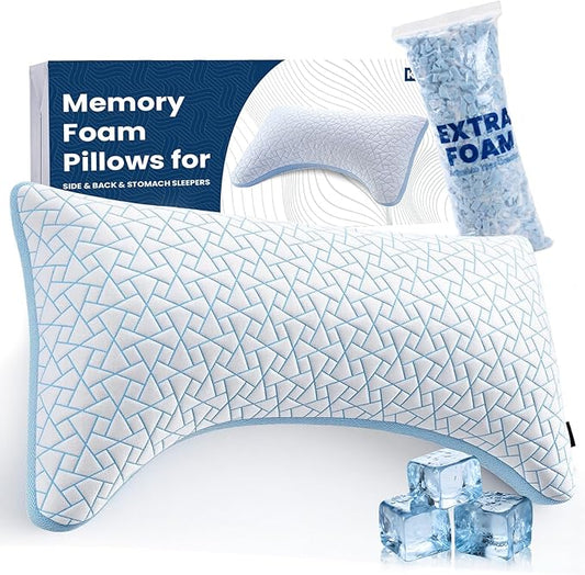 A-Pce Adjustable Pillow, King Size Bed Pillows for Sleeping, Luxury Shredded Memory Foam Pillows, Cooling Pillow for Side, Back, Stomach Sleepers, Firm Pillow for Hot Sleepers Neck Support