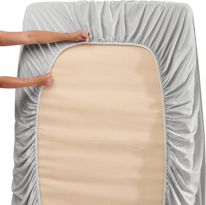Hearth & Harbor Extra Deep Pocket Queen Sheets Sets - Fits Mattress 18-24 Inches Deep - Extra Deep Pocket Sheets - 6 Piece Queen Size - Silver