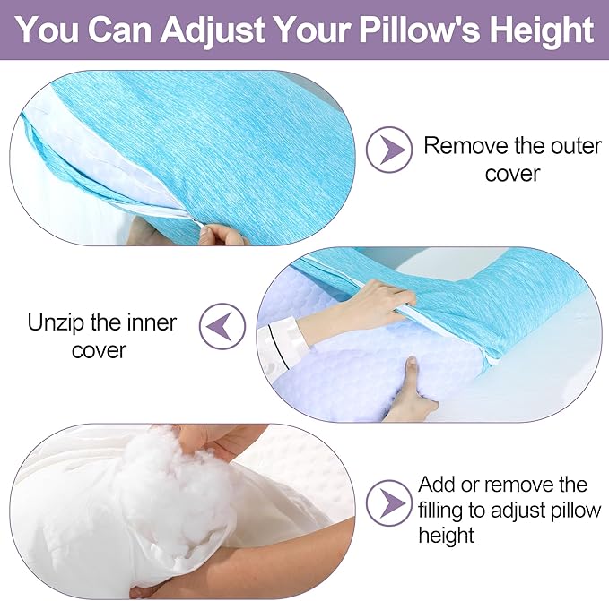 HOMBYS Cooling U Shaped Pillow for Neck, Contour Shoulder Pillow for Side Sleepers, Ergonomic Body Pillows for Adults, Hug Pillow with Washable Cover for Back, Shoulder Pressure Reduce (Light Blue)