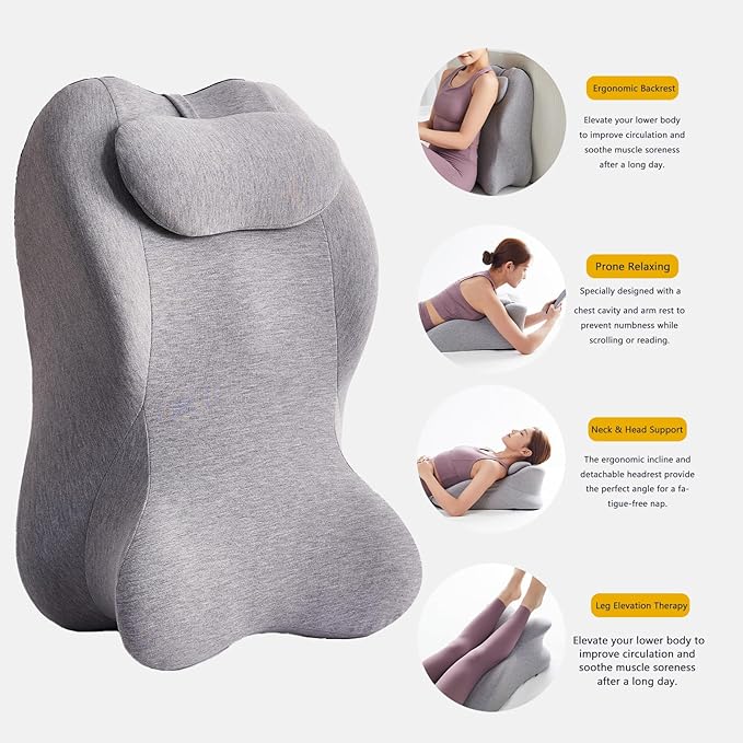 StarAneer Memory Foam Ergonomic Wedge Pillow & Reading Pillow – Orthopedic Support for Neck, Back & Legs – Ideal for Sleeping, Elevating & Pressure Relief – Removable Washable Cover