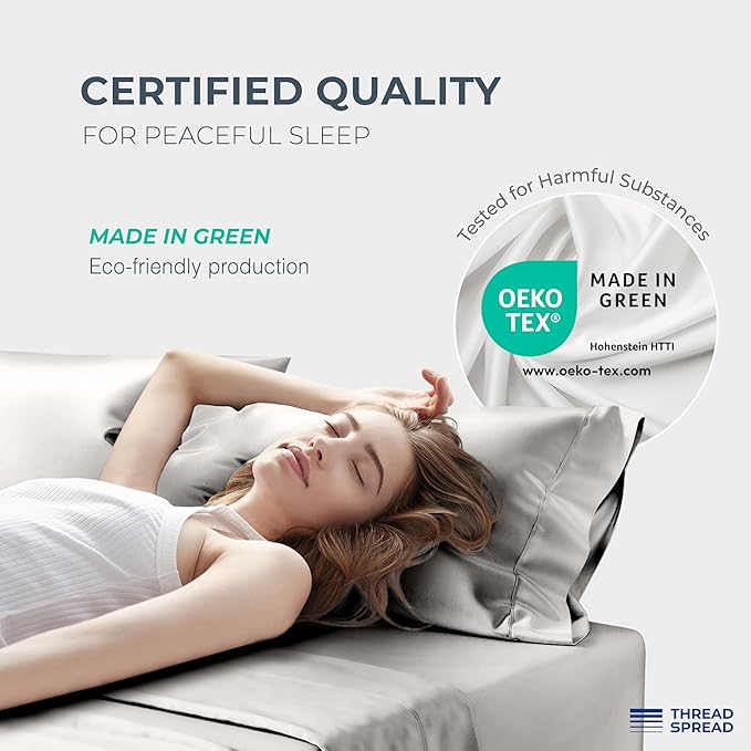 THREAD SPREAD 100% Egyptian Cotton King Size Pillow Cases Set of 2 - Luxury 1500 Series Pillow Cases King Size (Light Grey), Soft Cooling Envelope Closure Hotel Quality Egyptian Cotton Pillowcases