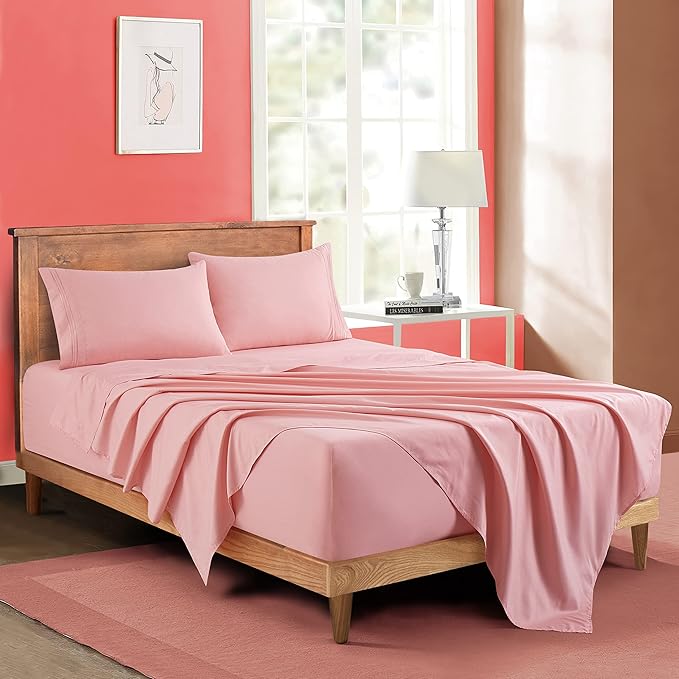 Manyshofu Microfiber Deep Pocket Full Size Sheets Set - Hotel Luxury 1800 Thread Count Sheets & Pillowcases - Kids Bedding Set up to 16" Mattress - Blush Pink Bed Sheets 10-16 Inch Pockets - 4 Piece