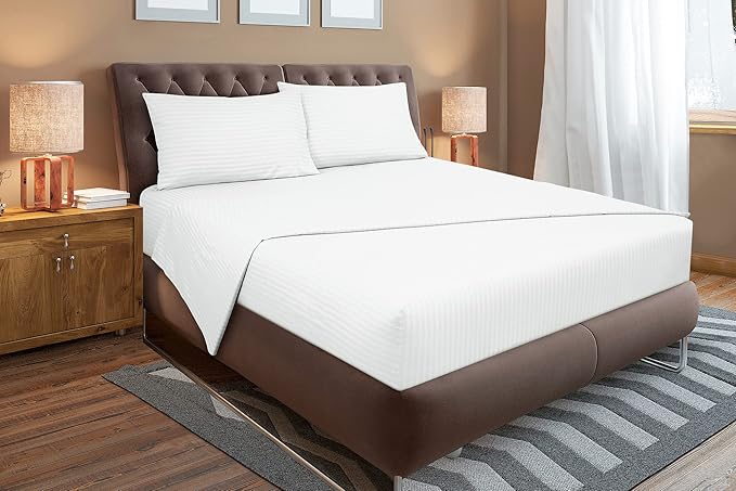 ROYALE LINENS 3 Piece Twin XL Sheets Set - Soft Brushed 1800 Microfiber - 1 Fitted, 1 Flat Sheet, 1 Pillow case - Wrinkle Free & Fade Resistant - Hotel Luxury Bed Sheets (Stripe White, Twin XL)