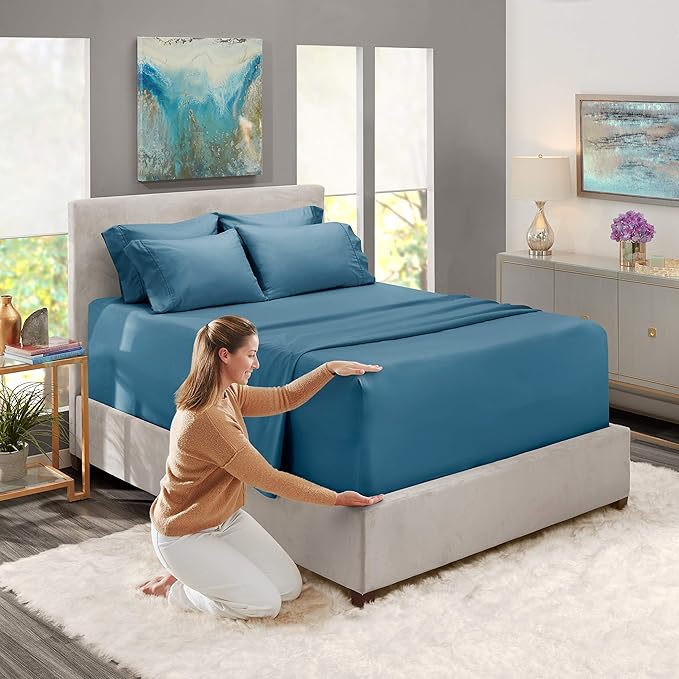 Hearth & Harbor Extra Deep Pocket Sheets - Fits Mattress 18-24 Inches Deep - Extra Deep Pocket California King Size - 6 Piece Cal King Sheets - Cal King, Blue Heaven