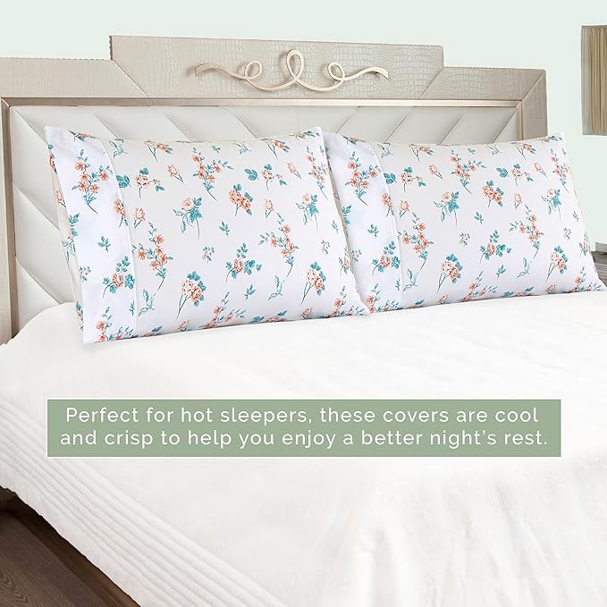 Elegant Comfort Ultra Soft Set of 2 Floral Print Pillowcases - 1500 Premium Hotel Quality Microfiber, Soft and Smooth Envelope Closure 2-Piece Pillow Covers - King, Pink Celia