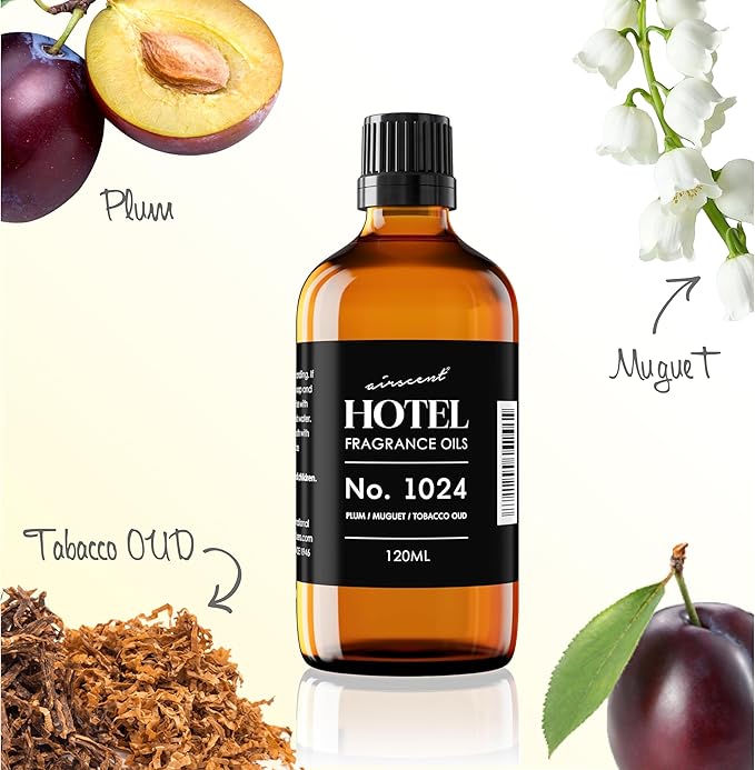 AirScent Hotel Diffuser Oil No. 1024 Inspired by the JW M Hotel- Plum Muguet Tobacco Oud - Premium Fragrance Oil for Ultrasonic and Waterless Diffusers and Crafting - 500 ml, 16.9 fl oz