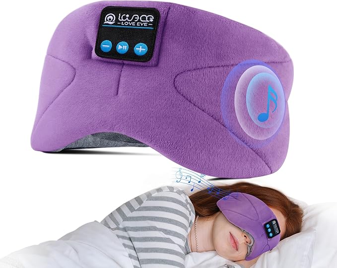 LOVE EYE Sleep Headphones Bluetooth 5.4 Sleeping Eye Mask Wireless Music Earphones with HD Speakers for Side Sleepers Total Blackout Cotton Mask for Travel, Office, Unique Gifts (Lavender Purple)