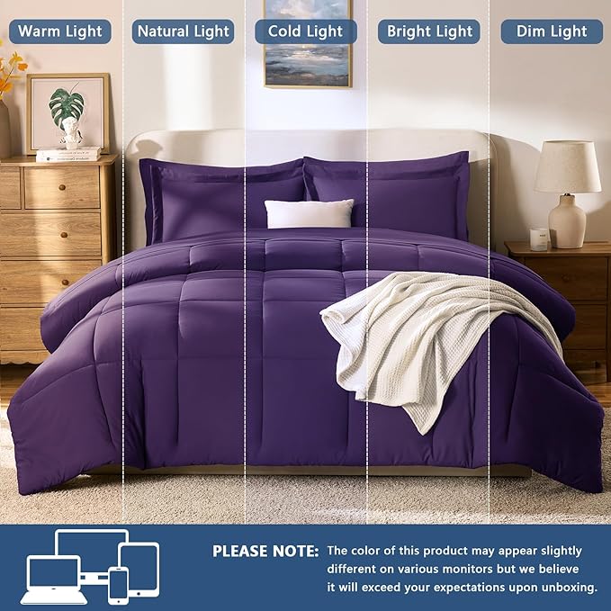 CozyLux Queen Comforter Set Purple - 7 Pieces Bed in a Bag Queen, All Season Breathable Bedding Sets, Oeko-Tex Certified Bed Set with Down Alternative Comforter, Sheets, Pillowcases & Pillow Shams