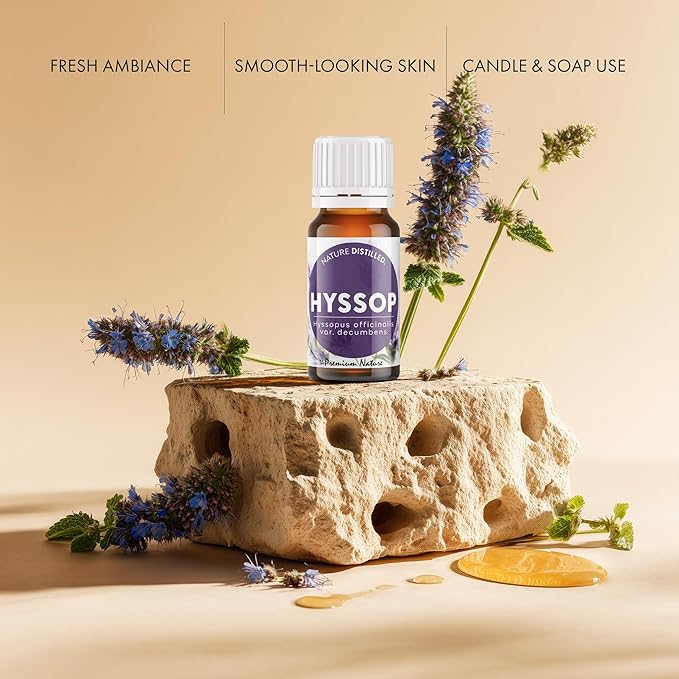 Organic Hyssop Essential Oil | 100% Pure & Natural Hyssopus officinalis Oil Fresh Herbaceous Aroma | for Diffuser, Candle Making & DIY Aromatherapy Blends, 0.34 fl oz