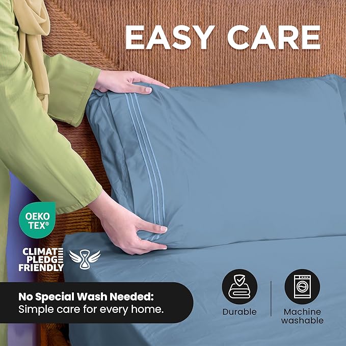 ROYALE LINENS 4 Piece Full Sheets Set - Soft Brushed 1800 Microfiber Bedding - 1 Fitted and 1 Flat Sheet, 2 Pillow Cases - Wrinkle Free & Fade Resistant - Hotel Luxury Bed Sheets (Lake Blue, Full)