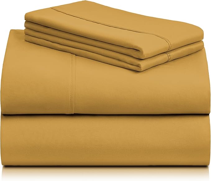 LuxClub 4 PC California King Sheet Set, Breathable Luxury Bed Sheets, Deep Pockets 18" Wrinkle Free Cooling Sheets Machine Washable Hotel Bedding Silky Soft - Medallion Gold Cal King