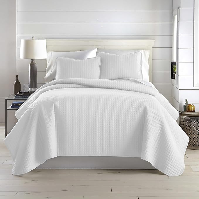 Southshore Fine Living, Inc. White Queen Quilt Bedding Set, Dual Fit Luxury Bedding Quilts, Queen Size Bedspread Coverlet, Full Size Quilted Coverlet Bed Spread w/Pillow Shams, White Quilts Full Size