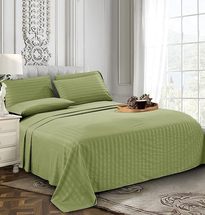Elegant Comfort Softest and Coziest 4-Piece Sheet Set - 1500 Premium Hotel Quality Microfiber - Luxurious Wrinkle Resistant 4-Piece Damask Stripe Bed Sheet Set, Twin XL, Sage/Green