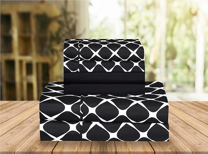 Elegant Comfort Luxury Soft Bed Sheets Bloomingdale Pattern - 1500 Premium Hotel Quality Microfiber Softness Wrinkle and Fade Resistant (4-Piece) Bedding Set, Twin/Twin XL, Black