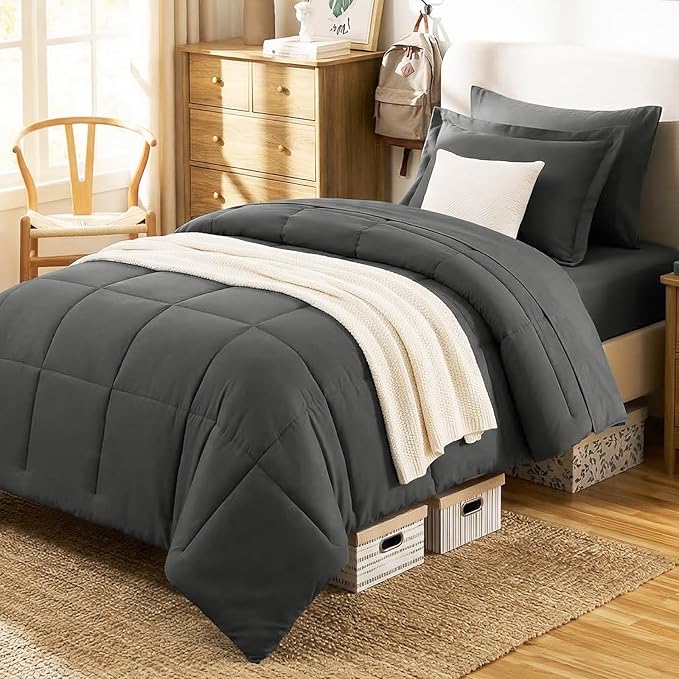 CozyLux Twin Comforter Set with Sheets Dark Grey - Ultra-Soft 5 Pieces Bed in a Bag Twin, Oeko-TEX Certified Bedding Set, All Season Bed Set with Down Alternative Comforter, Sheets, Pillowcase & Sham