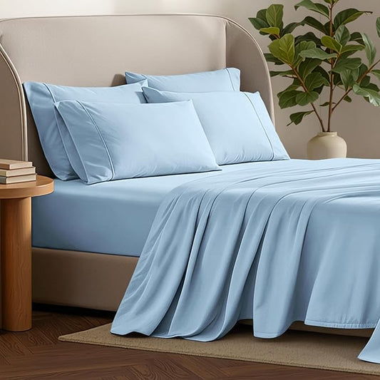 Bare Home Hotel Luxury Full Sheet Set, Extra Soft - 6 Piece Set - Deep Pockets - Easy Fit - Cooling & Breathable - Wrinkle, Fade, Stain Resistant - Includes 4 Pillowcases (Full, Light Blue)