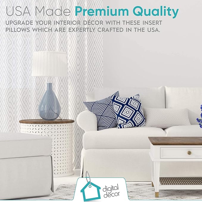 Digital Decor Decorative Throw Pillow Inserts 22x22 Set of 2, Premium Down Alternative Hypoallergenic Pillow Forms for Couch, Sofa & Bed, Made in USA Square Cushion Inserts, White