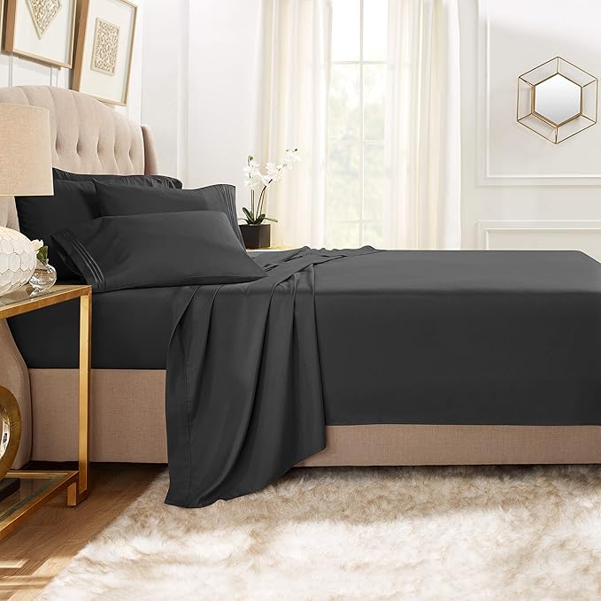 Clara Clark Twin Sheets, 5 Piece Set - Hotel Luxury Sheets for Twin Size Bed, Super Soft Bedding Set, Twin Size, Black