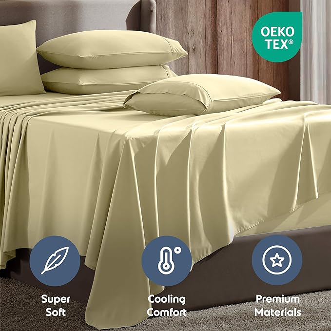 Nestl Extra Deep Full Sheet Set - 6 Piece Breathable & Cooling Sheets - Hotel Luxury Bedding Set w/18-24 Inch Extra Deep Pockets - Easy & Secure Fit - Soft, Wrinkle Free & Comfy - Vanilla Yellow