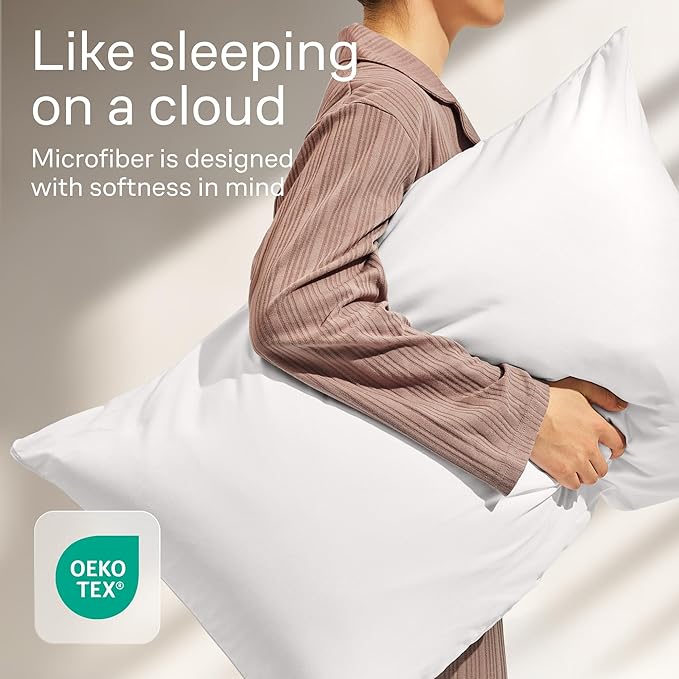 Ultra Soft Pillow Protectors with Zipper King Size - Set of 4 Breathable Pillow Covers - 100% Protection Against Stains, Dust & Dirt - Machine Washable (White)