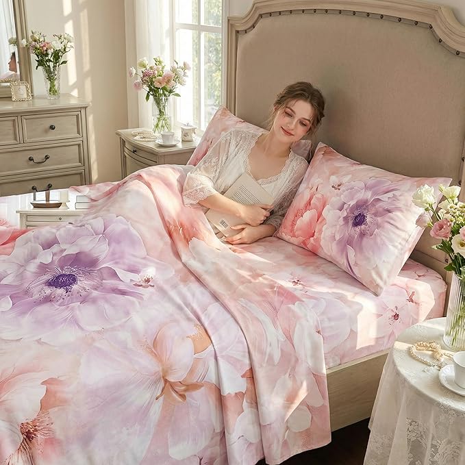 YIYEA Standard Pillow Cases Set of 2, Ultra Soft Double Brushed Microfiber Pillowcases Standard, Floral Bed Pillow Covers, Fade Resistant, Easy Slip-On (20"x26")