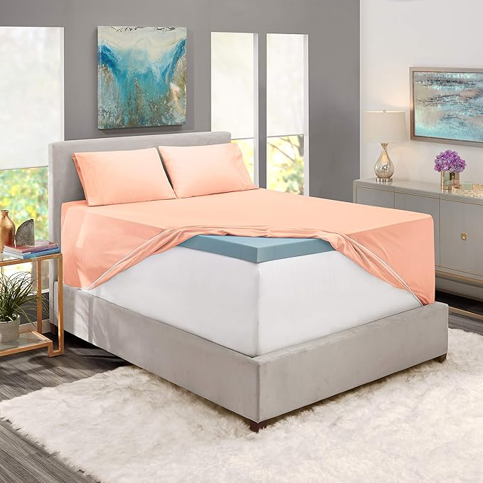 Nestl Twin Size Sheet Set, 4 Piece Extra Deep Pocket (18-24 inches), Microfiber, Hotel Luxury, Soft, Breathable, Wrinkle-Free, Easy to Care, Peach