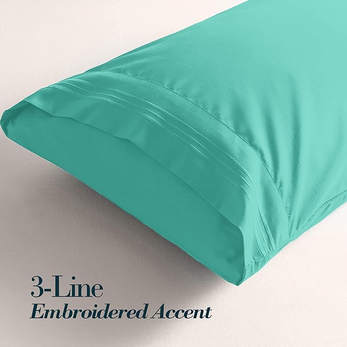 Mocassi 2-Piece Premium Standard/Queen Pillowcase Set 1800 Series Hotel Quality Microfiber - Soft and Breathable with 3-Line Embroidery Wrinkle and Stain Resistant, Easy Care, 20" x 30", Minted Aqua