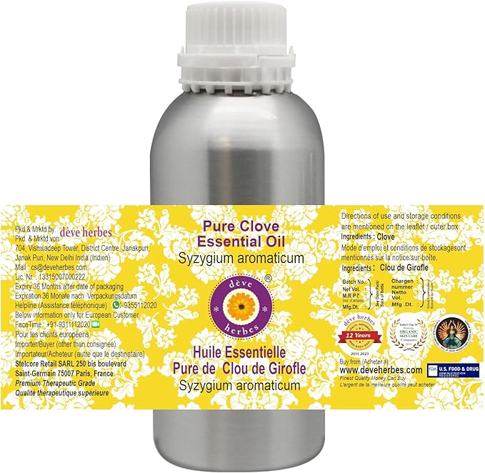 Deve Herbes Pure Clove Essential Oil (Syzygium aromaticum) Steam Distilled 1250ml (42 oz)