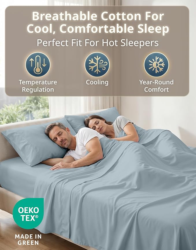 LANE LINEN King Bed Sheets – 600 Thread Count Long-Staple 100% Cotton King Size Bed Sheets, Hotel Luxury Soft Silky Sateen Weave, Durable for Daily Use, Fully Elasticized 15" Deep Pocket – Blue
