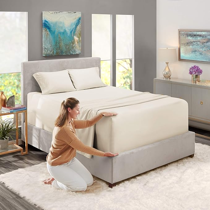 Nestl Full Size Sheet Set, 4 Piece Extra Deep Pocket (18-24 inches), Microfiber, Hotel Luxury, Soft, Breathable, Wrinkle-Free, Easy to Care, Off White
