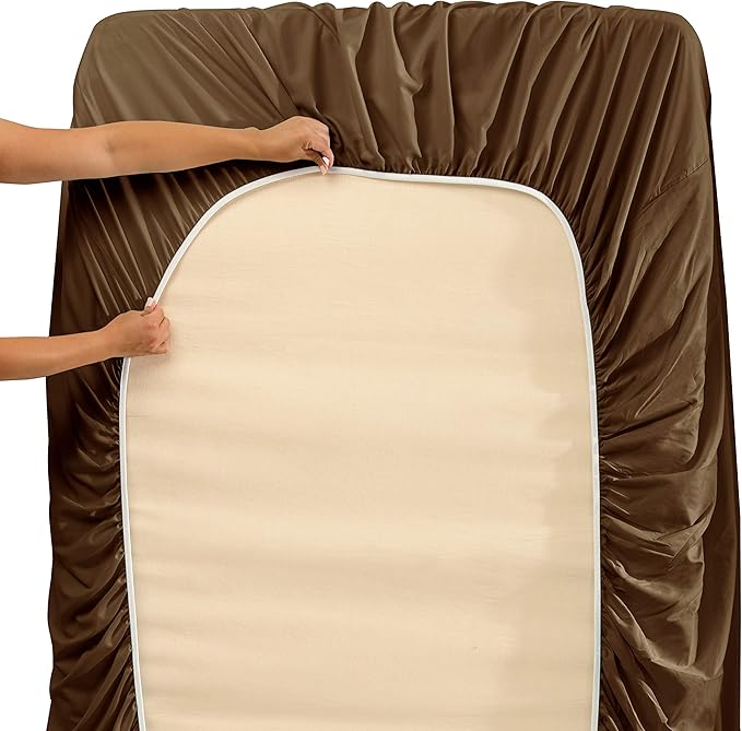Hearth & Harbor Extra Deep Pocket Sheets - Fits Mattress 18-24 Inches Deep - Extra Deep Pocket Twin XL Sheets Sets - 4 Piece Twin XL Size - Brown