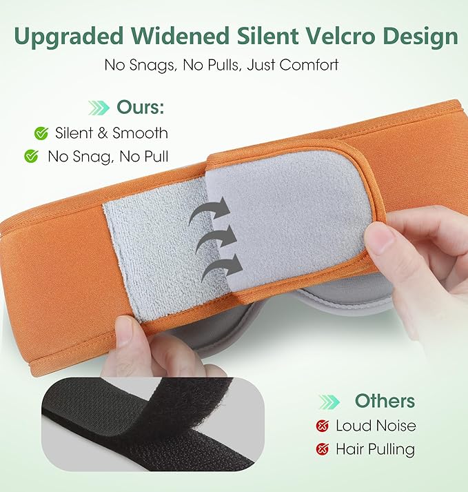 LC-dolida Voice Control Bluetooth Sleep Mask, Bamboo Cotton Bluetooth Sleep Headphones with 3D Zero-Pressure Cups and Timer Setting, Total Blackout Sleep Eye Mask for Side Sleepers (Orange)