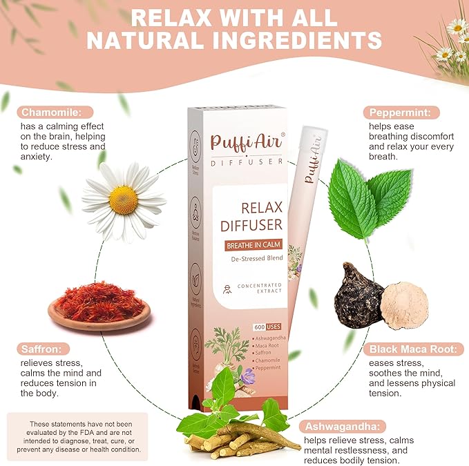 Herbal Diffuser Duo, Sleep and Relax Diffuser Pens with Extract of Melatonin, Chamomile and Other Biotanicals, 100% Natural Swap - Up to 600 Uses (Varies by Usage), Stress Relief Duo